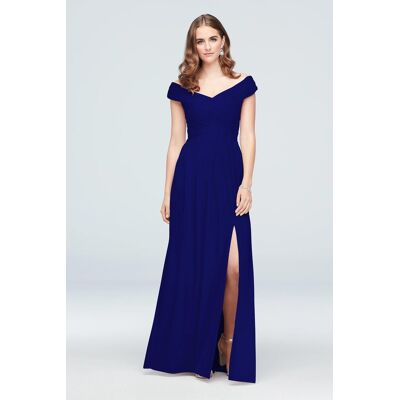 Celebrate DB Studio Crisscross Off-The-Shoulder Mesh Bridesmaid Dress in Royal Blue Size: 8 David's Bridal Celebrate DB Studio Crisscross Off-The-Shoulder Mesh Bridesmaid Dress in Royal Blue Size: 8 David's Bridal