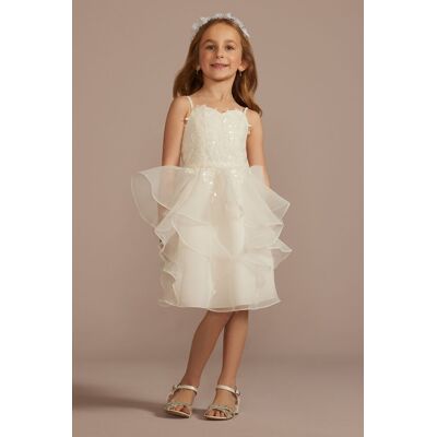 As Is Spaghetti Ruffle Skirt Flower Girl Dress in Ivory Size: 5 David's Bridal As Is Spaghetti Ruffle Skirt Flower Girl Dress in Ivory Size: 5 David's Bridal