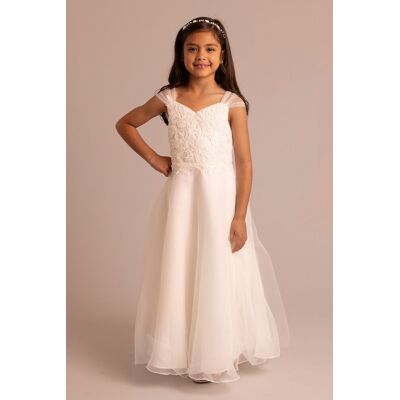 DB Studio Tulle Appliqued Cap Sleeve Flower Girl Dress in Soft White Size: 2T David's Bridal DB Studio Tulle Appliqued Cap Sleeve Flower Girl Dress in Soft White Size: 2T David's Bridal
