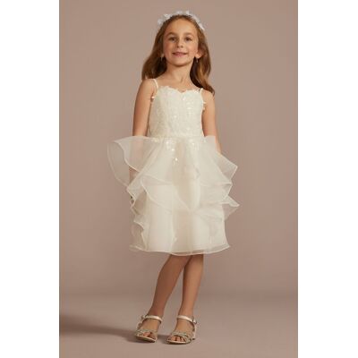 DB Studio Spaghetti Strap Ruffle Skirt Flower Girl Dress in Ivory Size: 5 David's Bridal DB Studio Spaghetti Strap Ruffle Skirt Flower Girl Dress in Ivory Size: 5 David's Bridal