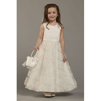 DB Studio Satin And Tulle Sleeveless Flower Girl Dress in Soft White Size: 12 David's Bridal DB Studio Satin And Tulle Sleeveless Flower Girl Dress in Soft White Size: 12 David's Bridal