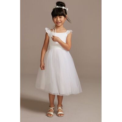 Crochet Cap Sleeve Ruffle Flower Girl Dress in White Size: 14 David's Bridal Crochet Cap Sleeve Ruffle Flower Girl Dress in White Size: 14 David's Bridal