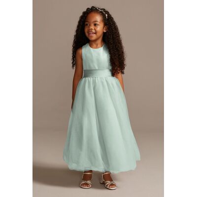 Satin Flower Girl Dress With Tulle Skirt in Dusty Sage Size: 8 David's Bridal Satin Flower Girl Dress With Tulle Skirt in Dusty Sage Size: 8 David's Bridal