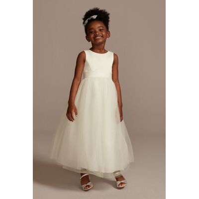 Satin Flower Girl Dress With Tulle Skirt in Ivory Size: 6 David's Bridal Satin Flower Girl Dress With Tulle Skirt in Ivory Size: 6 David's Bridal