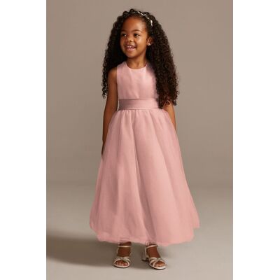 Satin Flower Girl Dress With Tulle Skirt in Ballet Size: 2T David's Bridal Satin Flower Girl Dress With Tulle Skirt in Ballet Size: 2T David's Bridal