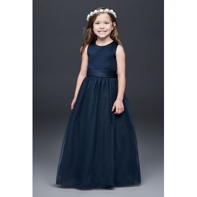 Satin Flower Girl Dress With Tulle Skirt in Marine Size: 2T David's Bridal Satin Flower Girl Dress With Tulle Skirt in Marine Size: 2T David's Bridal