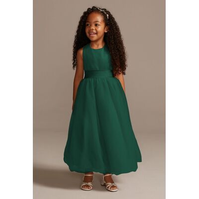 Satin Flower Girl Dress With Tulle Skirt in Juniper Size: 7 David's Bridal Satin Flower Girl Dress With Tulle Skirt in Juniper Size: 7 David's Bridal