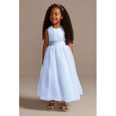 Satin Flower Girl Dress With Tulle Skirt in Ice Blue Size: 12M David's Bridal Satin Flower Girl Dress With Tulle Skirt in Ice Blue Size: 12M David's Bridal