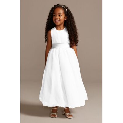 Satin Flower Girl Dress With Tulle Skirt in White Size: 2T David's Bridal Satin Flower Girl Dress With Tulle Skirt in White Size: 2T David's Bridal