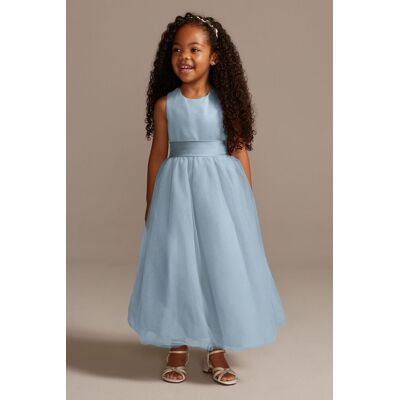 Satin Flower Girl Dress With Tulle Skirt in Dusty Blue Size: 10 David's Bridal Satin Flower Girl Dress With Tulle Skirt in Dusty Blue Size: 10 David's Bridal
