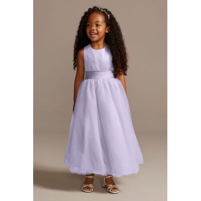 Satin Flower Girl Dress With Tulle Skirt in Iris Size: 2T David's Bridal Satin Flower Girl Dress With Tulle Skirt in Iris Size: 2T David's Bridal