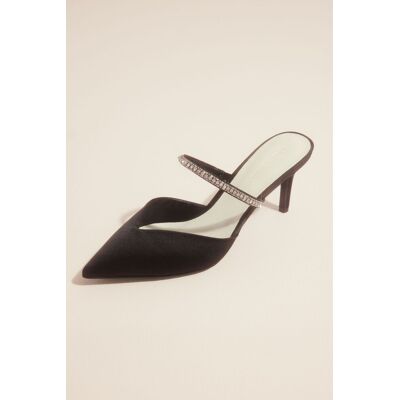 Oleg Cassini Crystal Strap Pointed Toe Satin Mules in Black Size: 9 David's Bridal Oleg Cassini Crystal Strap Pointed Toe Satin Mules in Black Size: 9 David's Bridal