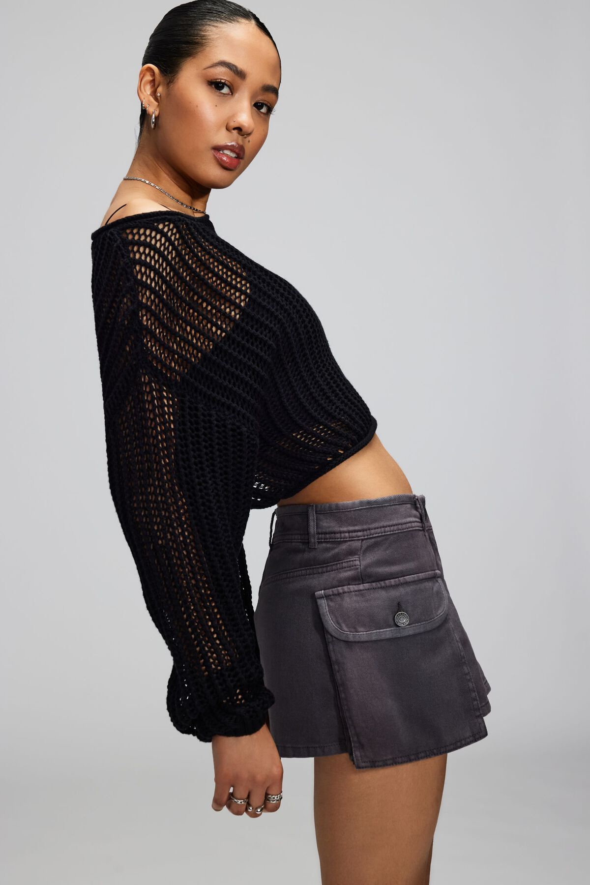 Garage Open Knit Sweater Jet Black S Women