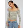 Garage Off Shoulder Long Sleeve Top Seagrass Green + Snow White Stripes S Women