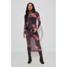 Garage Long Sleeve Mesh Maxi Dress Magenta Blur XS Women