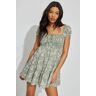 Garage Alexis Smocked Flare Dress Seagrass Green/white Floral L Women