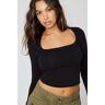 Garage Portia Square Neck Long Sleeve Top Jet Black M Women