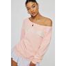 Garage Soft Terry Off Shoulder Sweatshirt Chalk Pink With "Beverly Hills" Art XS Women