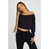 Garage Waffle Off Shoulder Top Washed Black XXS Women