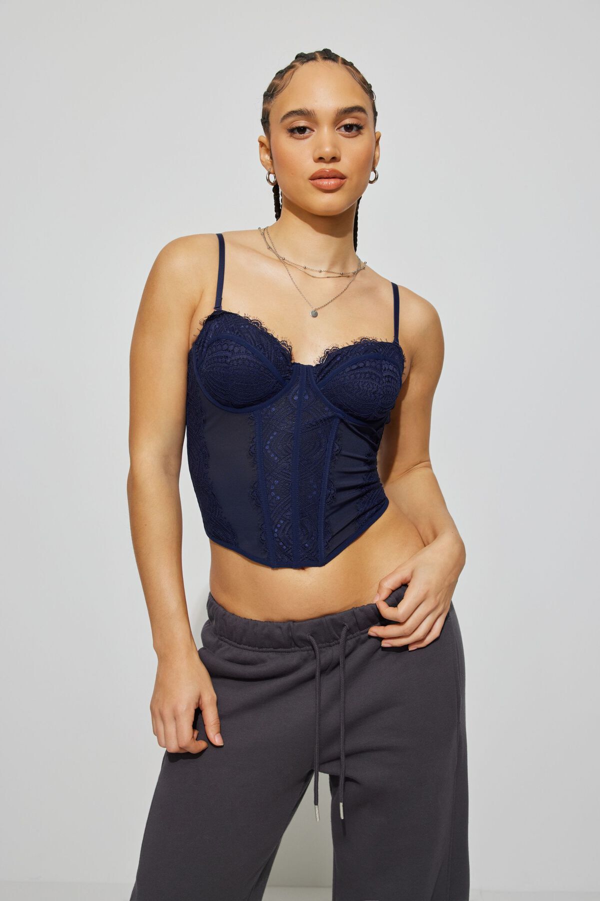 Garage Chrishell Lace Mesh Bustier Maritime Blue L Women