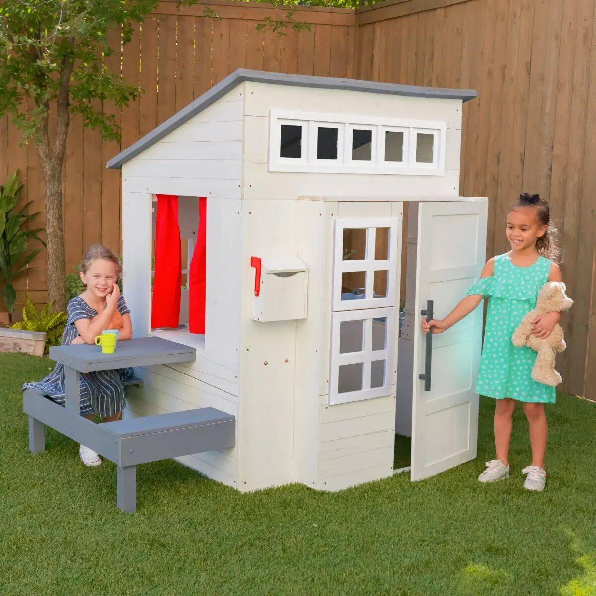 Kids Kidkraft Modern Outdoor Playhouse In White   Chalkboard, Water-Resistant