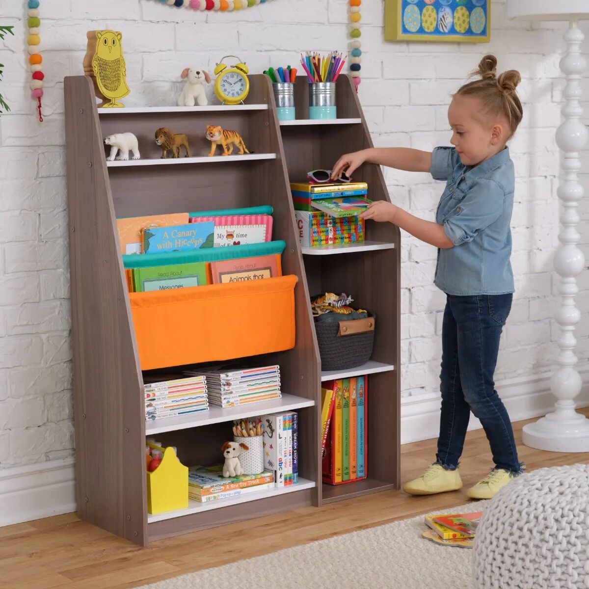 Kidkraft Pocket Storage Bookshelf Ash In Gray, Kids Furniture   Durability, Modern, EZ Kraft Assembly™