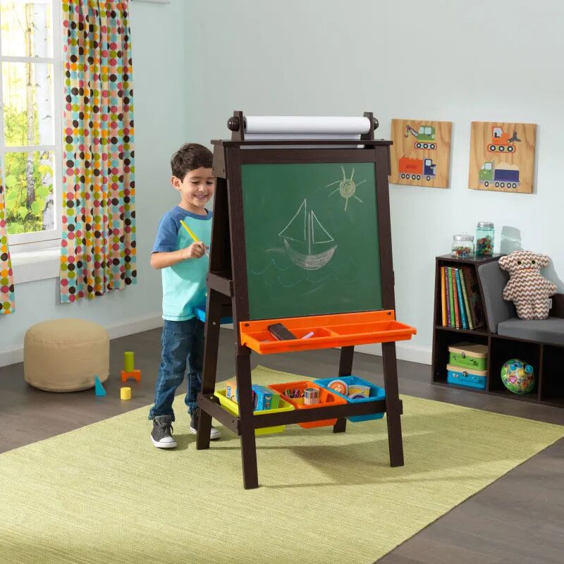 Kidkraft Storage Easel In Espresso, Toys & Play Sets   Dry-Erase Surface   Chalkboard, Easy-Clean
