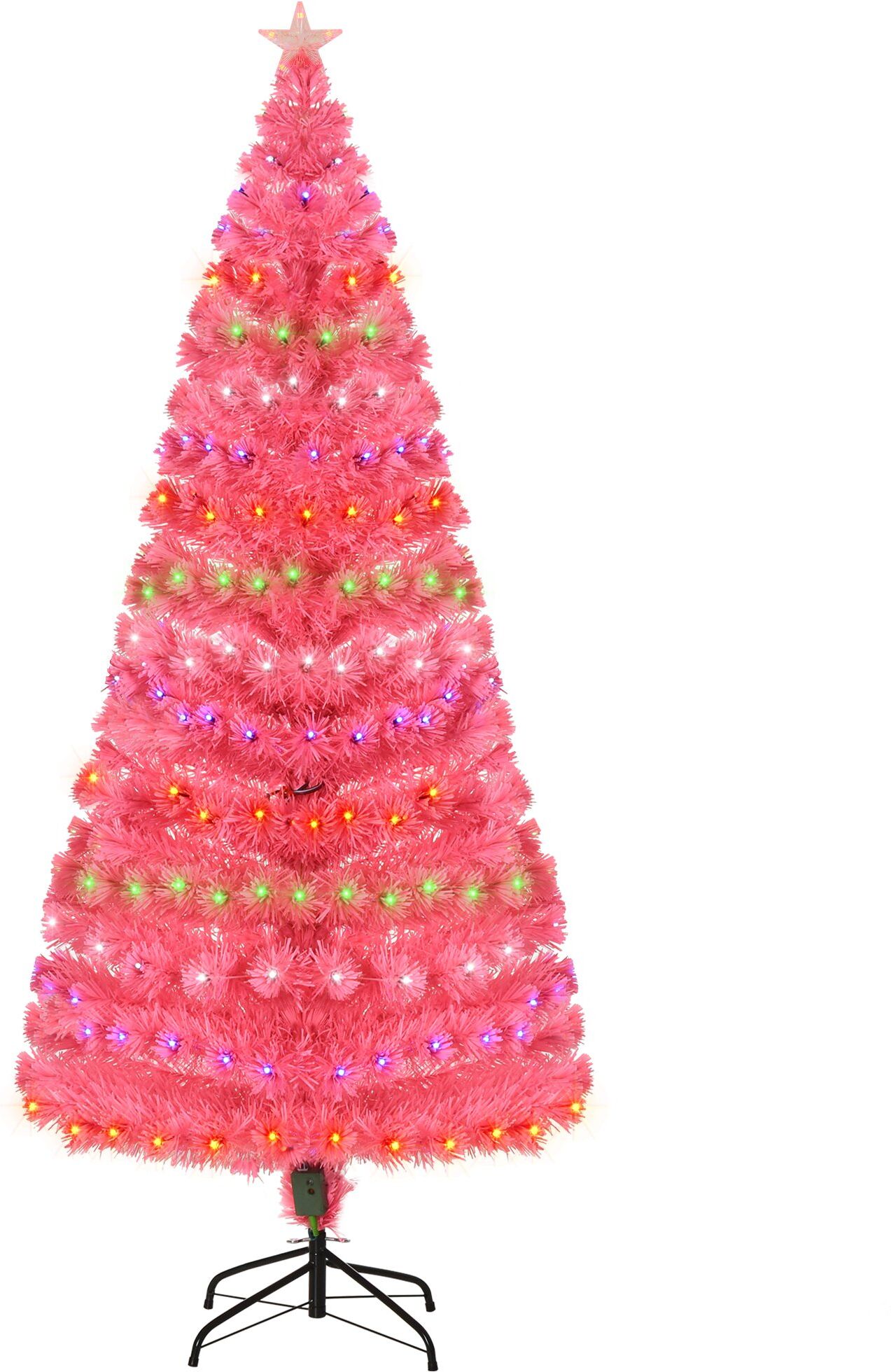 HOMCOM Pink Artificial Christmas Tree 230 Tips & Multi-Color LED Lights Realistic Branches 230 Fiber Optic   Aosom.com