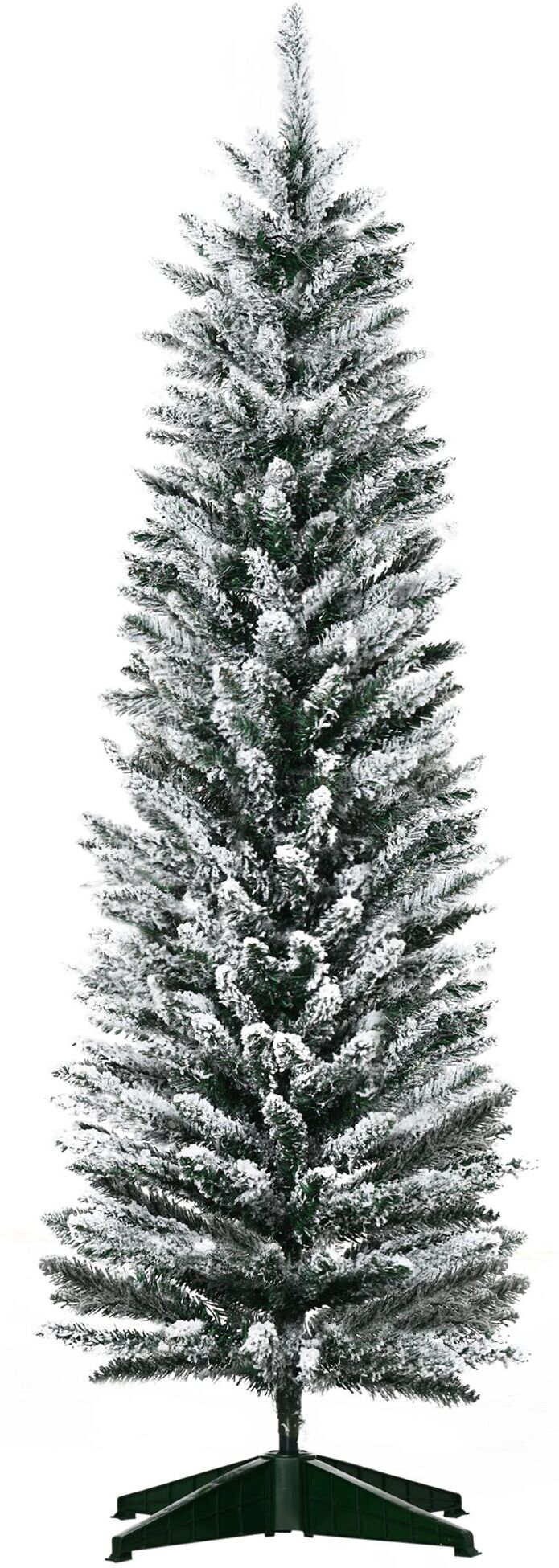 HOMCOM 5ft Artificial Christmas Tree, Flocked Christmas Tree with 294 Branches, Detachable Base, Pencil Christmas Tree, Green/White