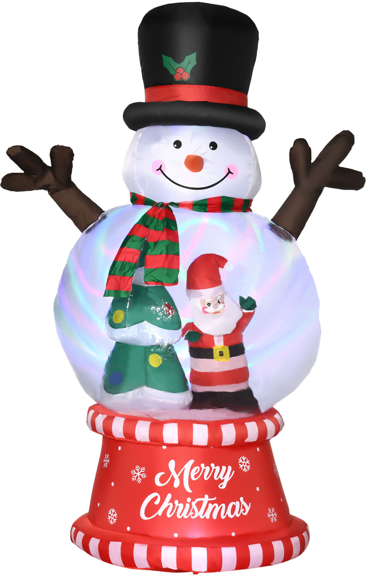 Outsunny 8ftChristmas Blowup Snowman with Crystal Ball Body and Black Hat, Blow-Up Outdoor LED Yard Display for Lawn Garden Party