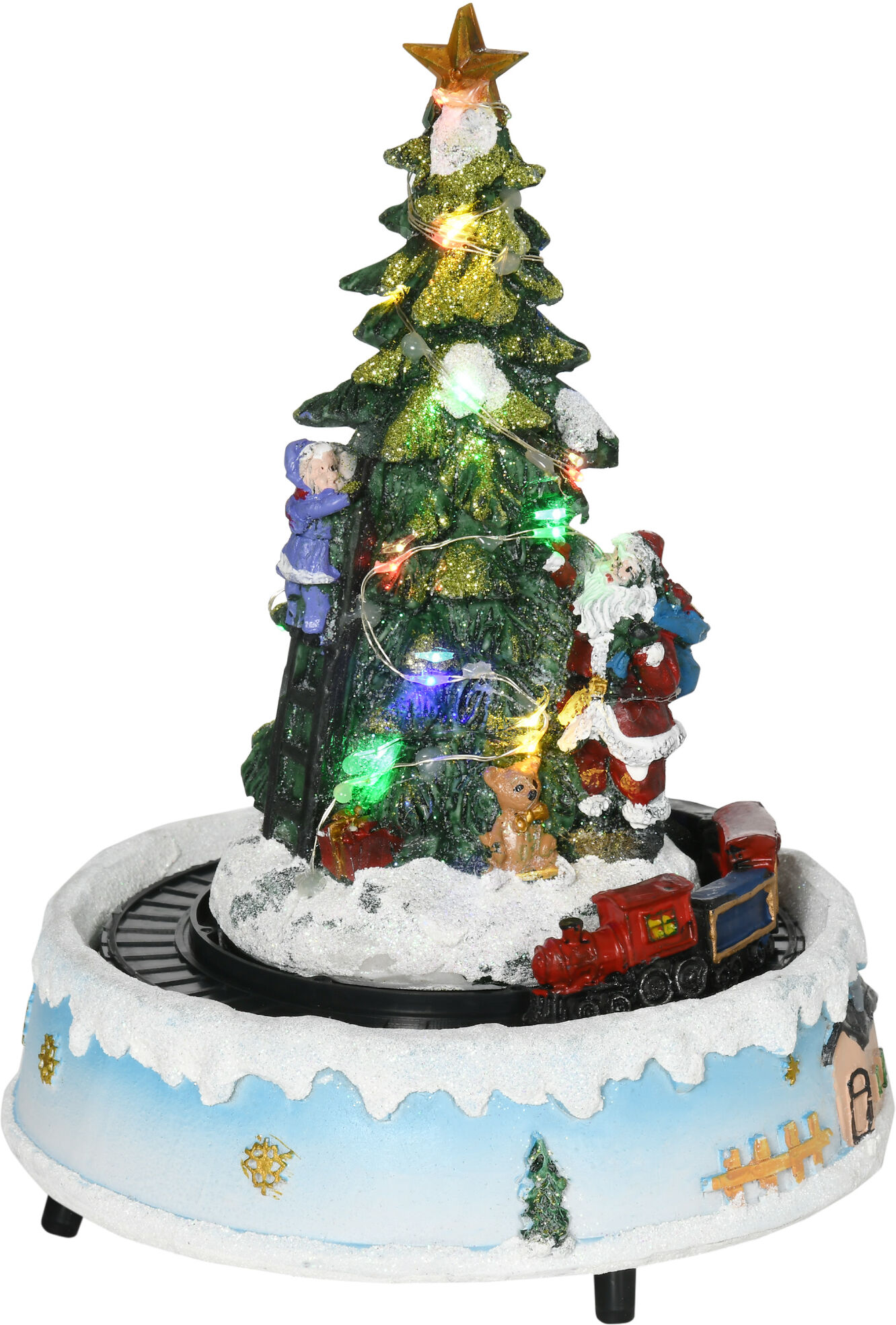 HOMCOM Animated Christmas Village Scene Pre-Lit Musical Holiday Decoration LED Lights Rotating Train Santa   Aosom.com