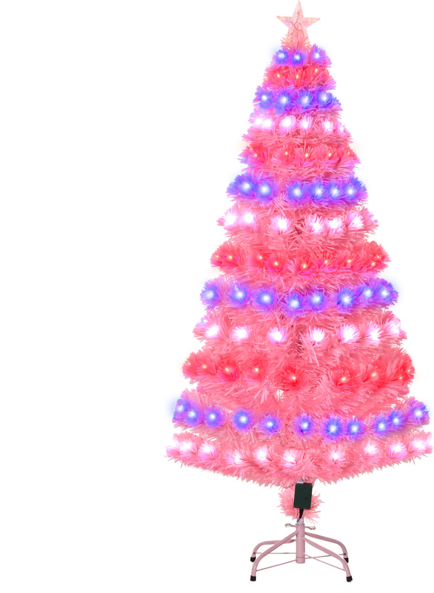 HOMCOM Pre-Lit Artificial Christmas Tree 5ft Pink Multi-Colored Fiber Optic LED Holiday Decor   Aosom.com