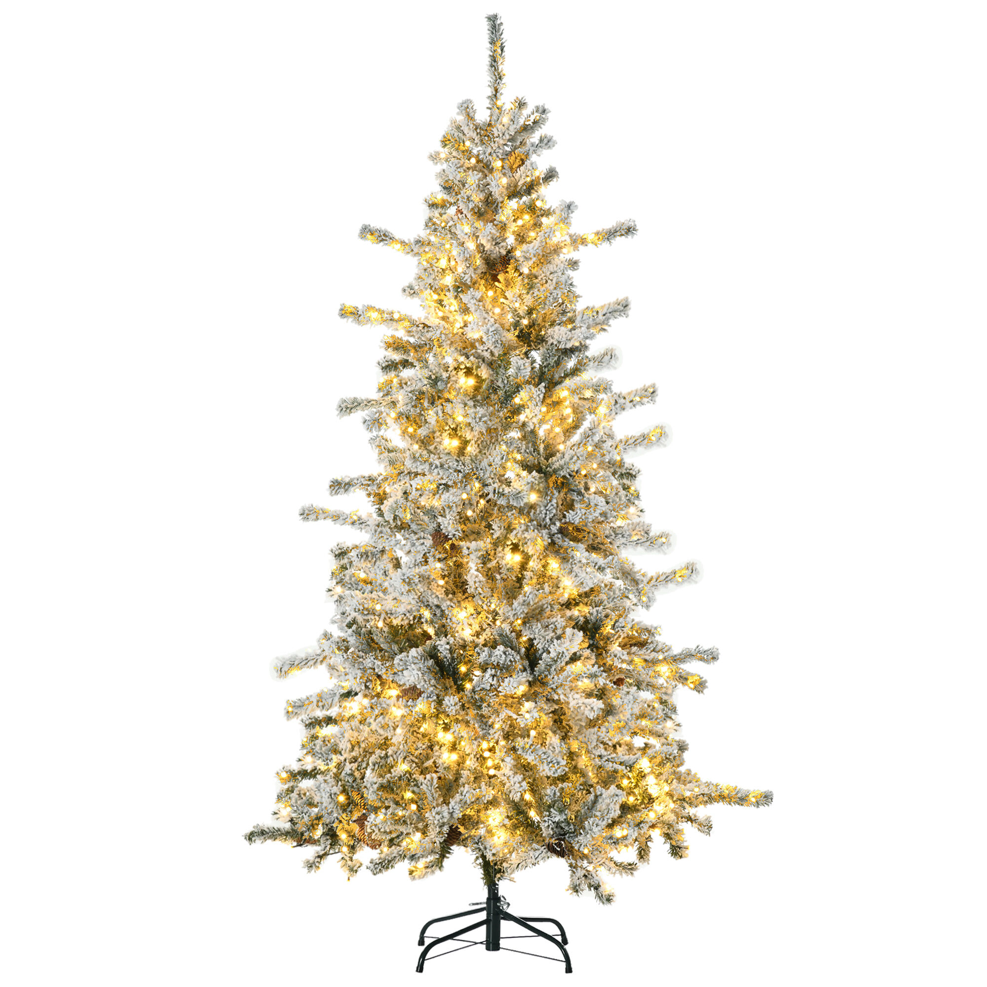 HOMCOM 6ft Snowy Pre-Lit Christmas Tree with Warm White LED Lights Auto Setup Pine Cones Decor   Aosom.com