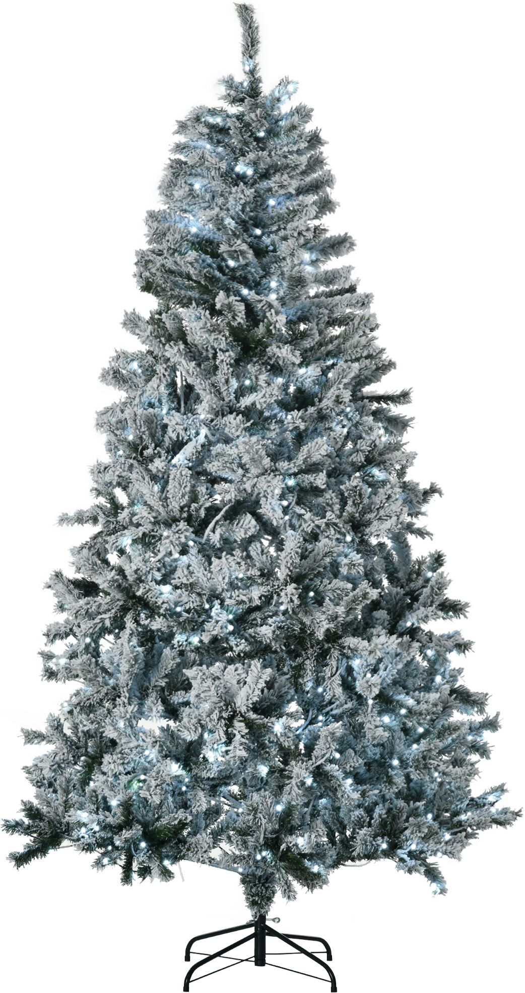 HOMCOM 75 Prelit Artificial Flocked Christmas Tree Snow Frosted Branches Cold White LED Lights Auto Open Green   Aosom.com