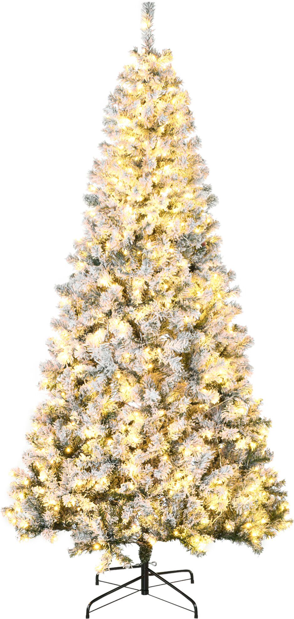 HOMCOM 7.5ft Flocked Pre-Lit Christmas Tree with Snow Frosted Branches Warm White LED Lights Auto-Setup Feature   Aosom.com