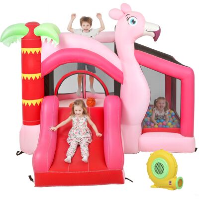 Qaba Inflatable Bounce House with Ball Pool, Basketball Hoop, Jumping Bouncy Castle with Blower for Indoor Outdoor, Pink Qaba Inflatable Bounce House with Ball Pool, Basketball Hoop, Jumping Bouncy Castle with Blower for Indoor Outdoor, Pink