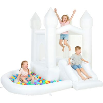 Qaba Inflatable Bounce House, 3-in-1 White Castle Bouncy House with Slide, Ball Pit and 370W Blower for Kids Ages 3-8, White Qaba Inflatable Bounce House, 3-in-1 White Castle Bouncy House with Slide, Ball Pit and 370W Blower for Kids Ages 3-8, White