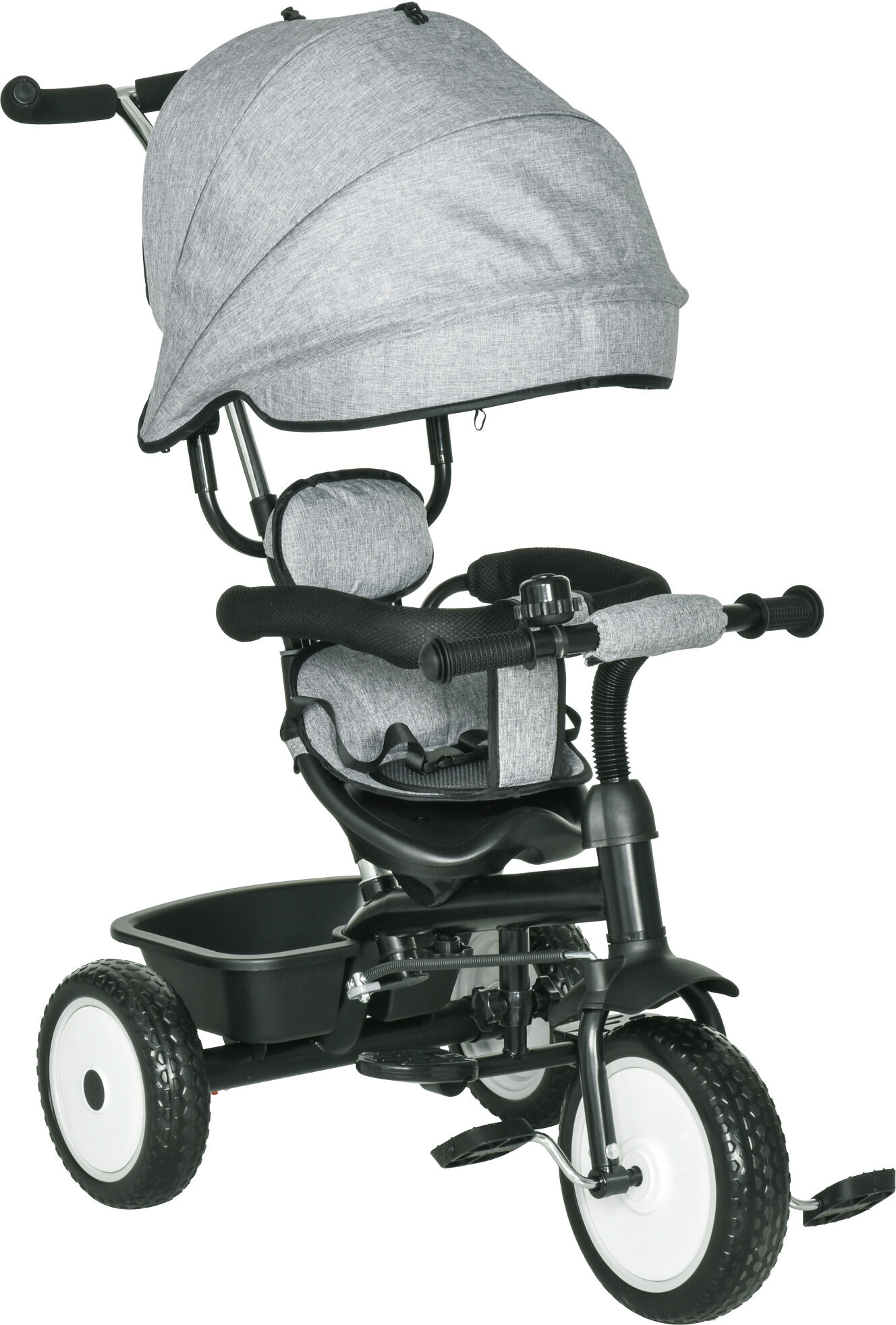 Qaba Baby Tricycle 6 In 1 Trike with Adjustable Canopy Detachable Guardrail Belt for Age 6-60 Months, Grey