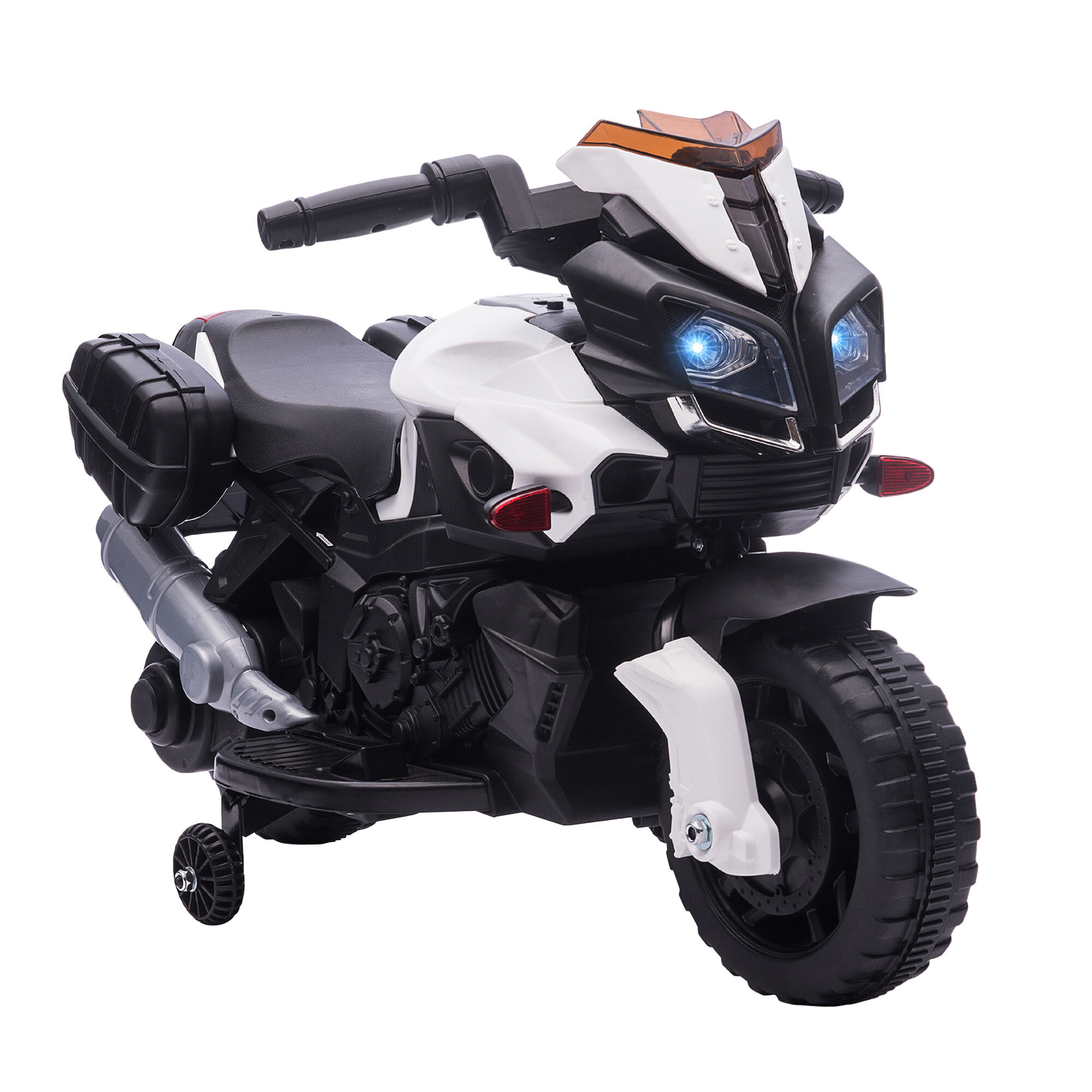 Aosom Kids Electric Motorcycle 6V Battery-Powered Dirt Bike Ride-On Toy with Pedal Headlights Training Wheels White   Aosom.com