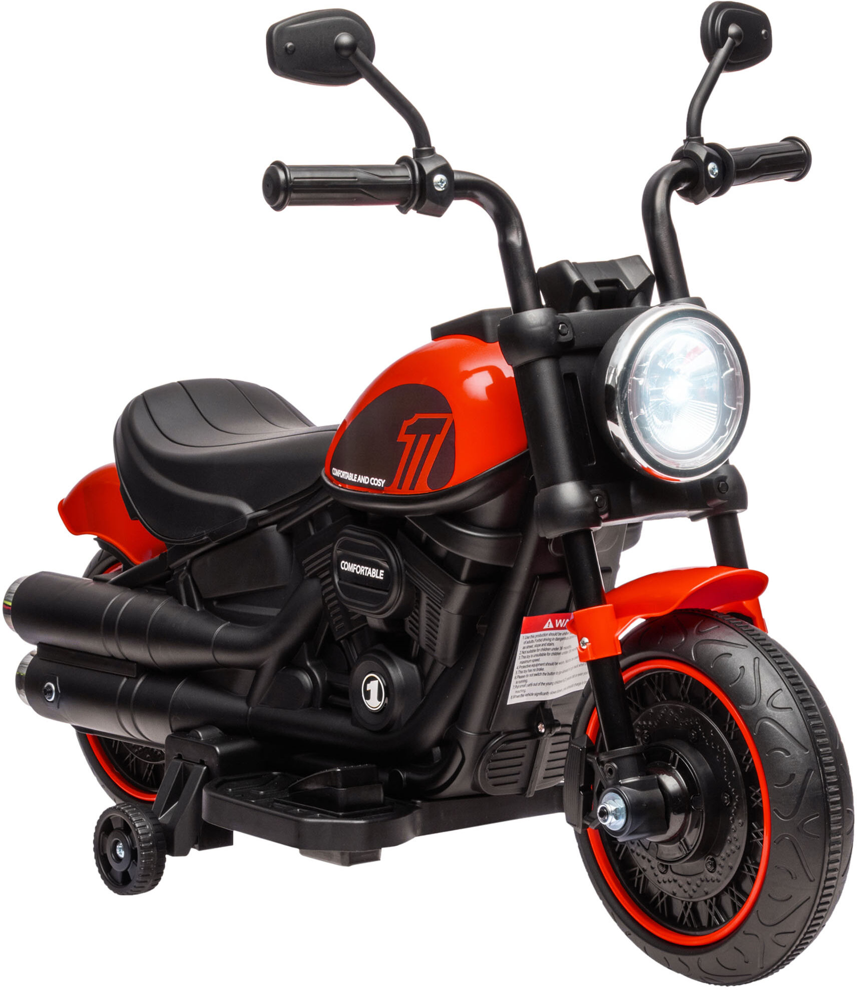 Aosom 6V Ride-on Motorcycle for Kids with Training Wheels Red Battery-Operated Motorbike Single-Button Start   Aosom.com