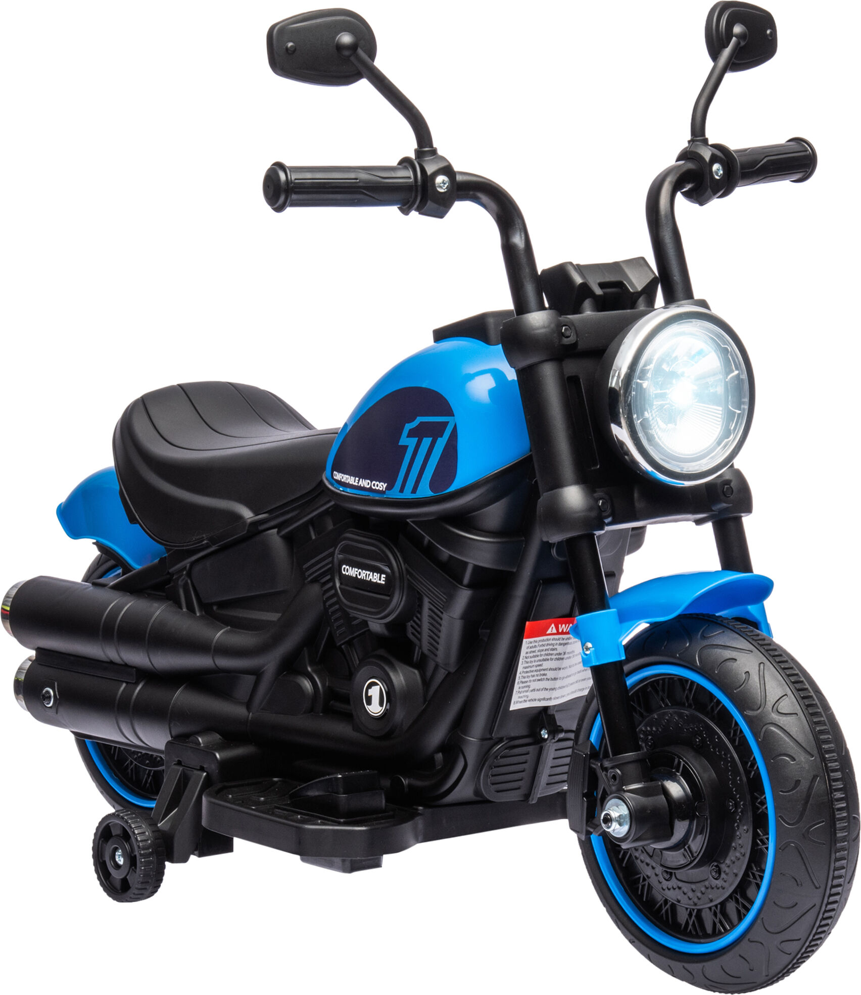 Aosom 6V Kids Motorcycle Ride-on with Training Wheels Single-Button Start Blue Battery-Operated Vehicle   Aosom.com