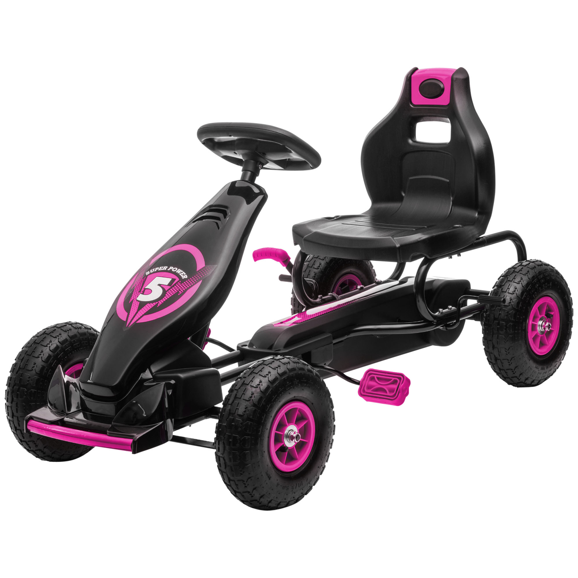 Aosom Ergonomic Pedal Go Kart Kids Ride-on Toy with Tough, Wear-Resistant Tread for Boys & Girls, Ages 5-12, Pink