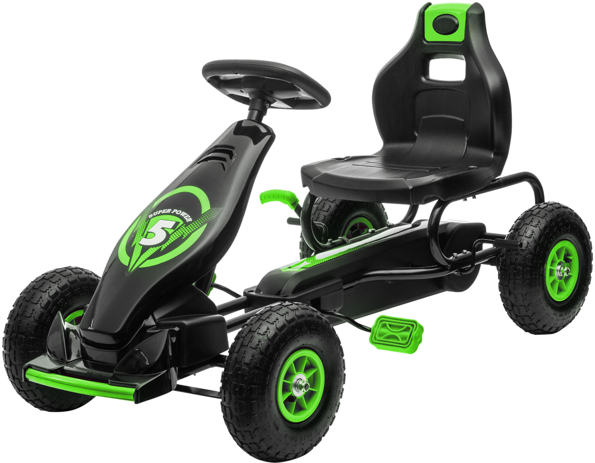 Aosom Ergonomic Pedal Go Kart Kids Ride-on Toy with Tough, Wear-Resistant Tread for Boys & Girls, Ages 5-12, Green