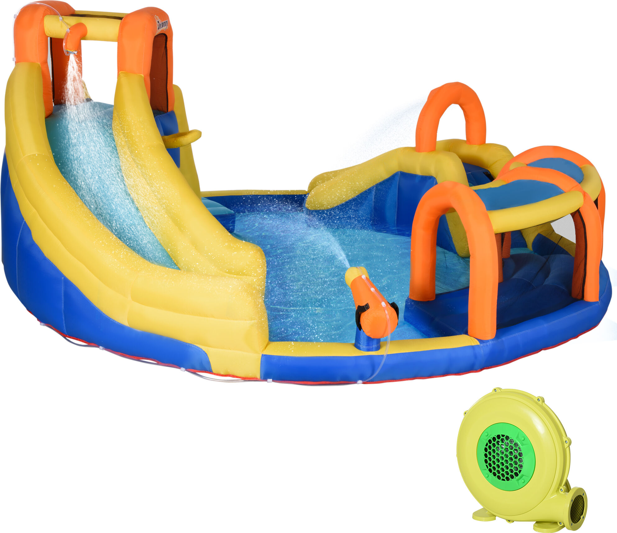 Outsunny 5-in-1 Inflatable Water Slide Kids Jumping Castle Includes Slide Basket Pool Water Gun Climbing Wall with Repair Patches and 750W Air Blower