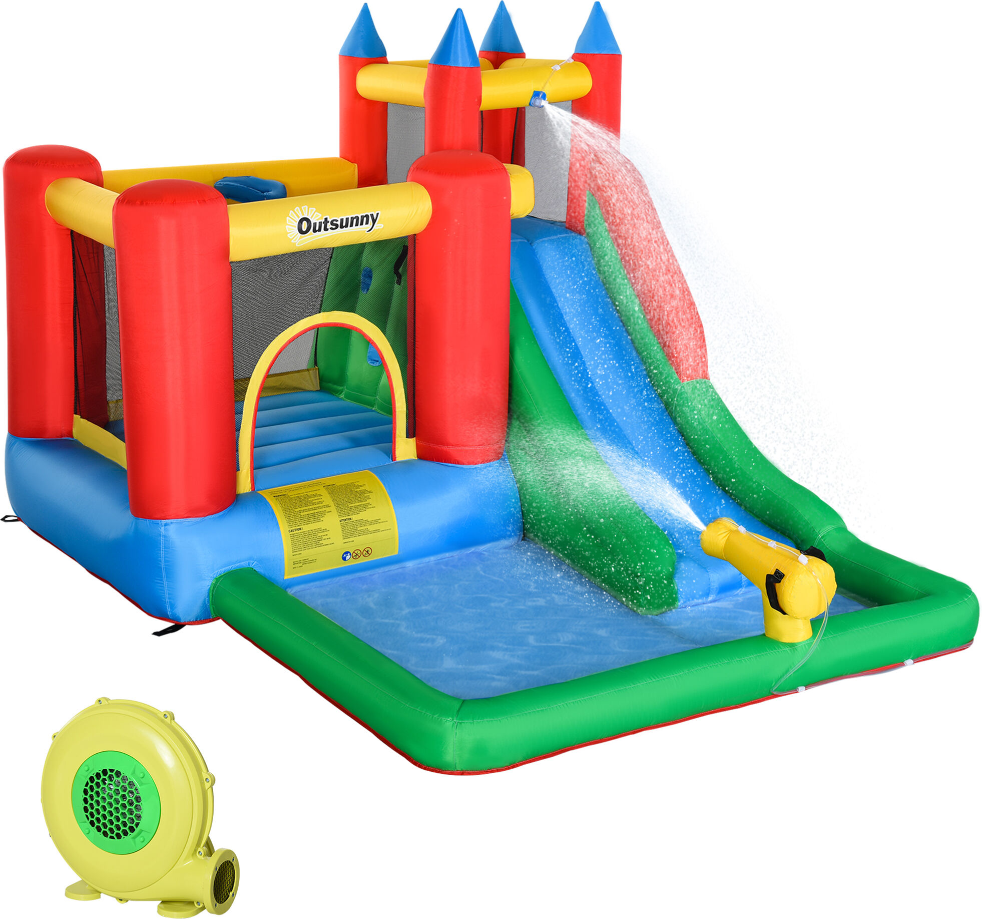 Outsunny Kids Inflatable Water Slide 6 in 1 Water Park Bounce House with Climbing Wall Pool Basket Air Blower for Summer   Aosom.com