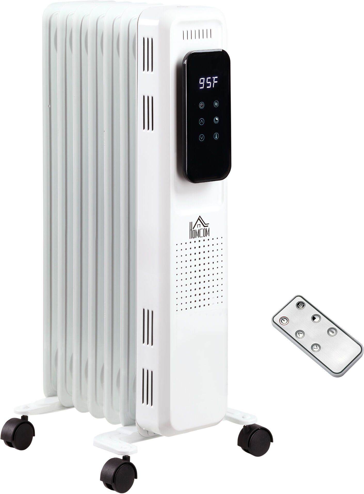 HOMCOM Electric Space Heater, Freestanding 161 Sq. Ft. Fireplace Heater with 3 Modes, Timer, and Remote, 600/900/1500 W, White