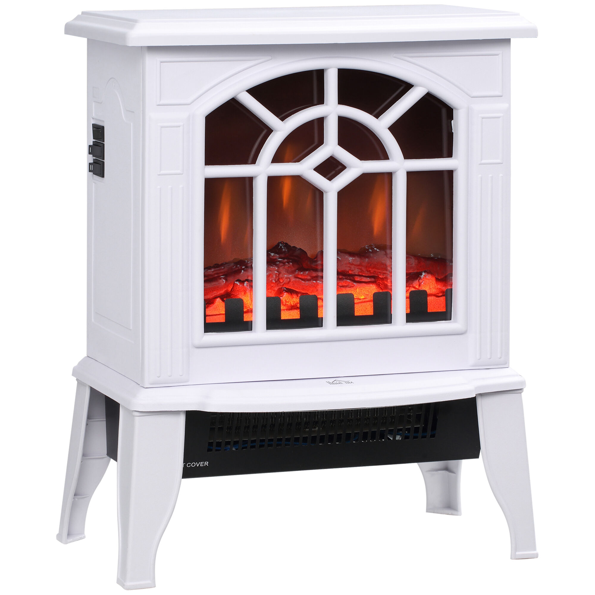 HOMCOM 18 Electric Fireplace Heater White with Realistic LED Flames Logs Overheating Protection 750W/1500W   Aosom.com