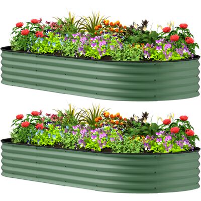 Outsunny 7' x 3' x 1' Raised Garden Bed Set, 2PCS Raised Beds for Gardening with Metal Plant Stakes, Green Outsunny 7' x 3' x 1' Raised Garden Bed Set, 2PCS Raised Beds for Gardening with Metal Plant Stakes, Green