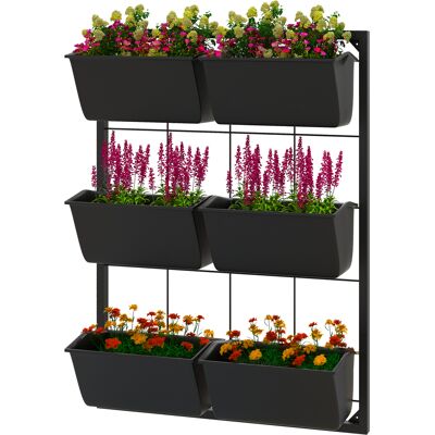 Outsunny Wall Planter with 6 Pots, 3-Tier Design, Black, Ideal for Flowers and Vegetables, Enhances Garden Space Aosom.com Outsunny Wall Planter with 6 Pots, 3-Tier Design, Black, Ideal for Flowers and Vegetables, Enhances Garden Space Aosom.com