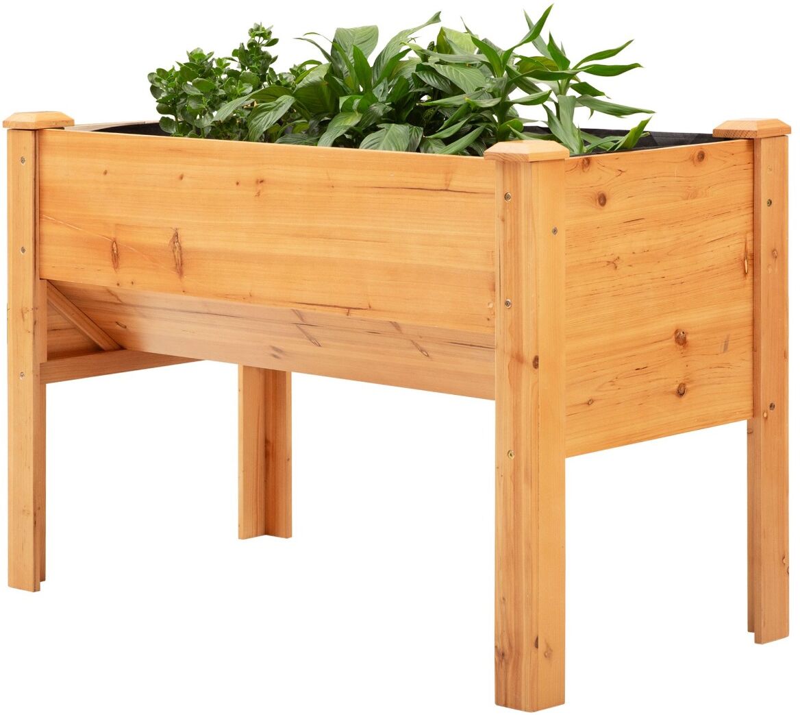 Outsunny Raised Garden Bed Planter Box 49 x 24 x 32 Natural Fir Wood with Tool Hooks Unique Funnel Design Brown   Aosom.com